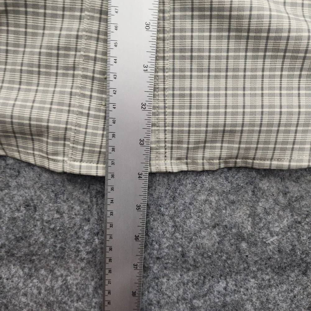 LL Bean Shirt Men M Tall Yellow Gray Plaid Mesh Line Vented Back Roll Tab Hiking